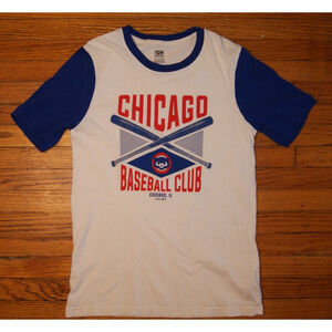 Chicago Cubs Baseball Club Youth XL Ivory Blue Ringer TShirt Cooperstown Cool!